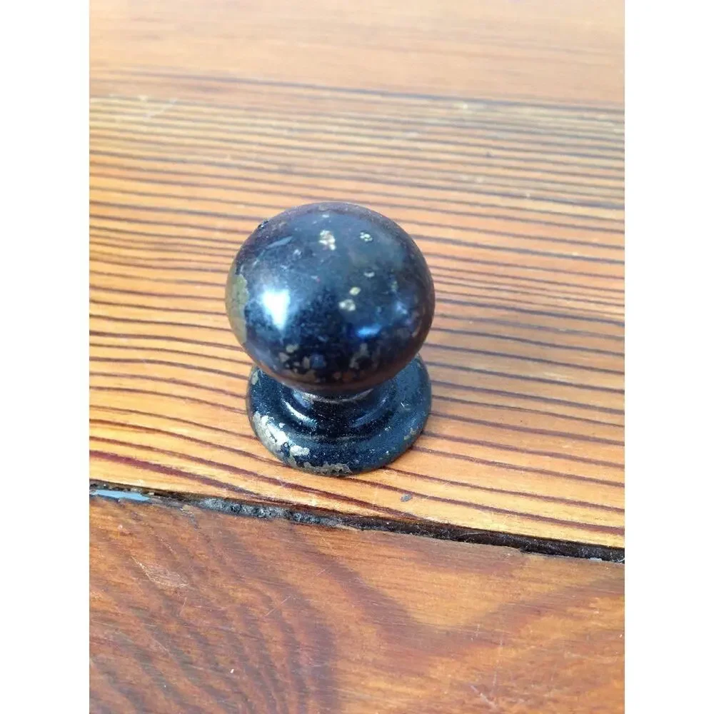Antique Vtg Black Painted Brass Round Solid Metal Knob Drawer Cabinet Pull 2cm